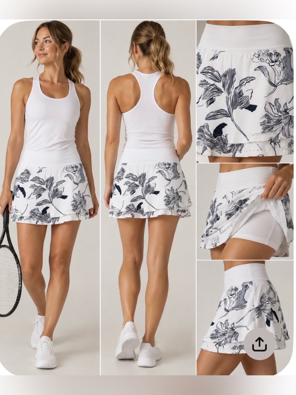 White Floral A-Line Tennis/golf Skirt with Navy Print